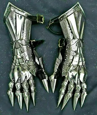 £108.68 • Buy Gauntlet Gloves Medieval Pair Accents Knight Crusader Armor Steel Gauntlet Larp