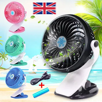 Clip-On Fan 3 Speed USB Rechargeable Mini Cooling Desk Baby Stroller Portable • £5.99