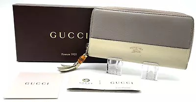 Authentic GUCCI Bamboo Round Zippy Wallet  Bicolor Gray W/Box SKS2085 • $22.50