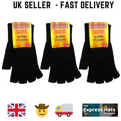 £11.85 • Buy Bargain Packs Of Black Ladies Thermal Fingerless Gloves FAST DELIVERY 🚚