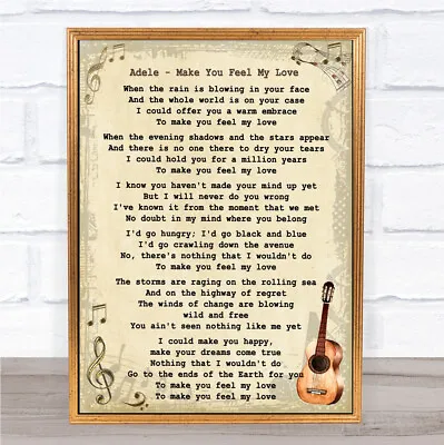 Make You Feel My Love Song Lyric Vintage Quote Print • £64.95
