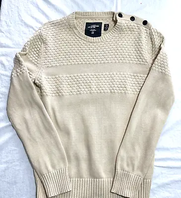 H&M Pullover Mens Medium Cream Cable Knit Chunky Fisherman Crew Neck Jumper • $21.21