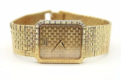  VINTAGE MEN`S PIAGET 18K YELLOW GOLD QUARTZ WATCH.24mmX28mm.crown On The Back • $10500