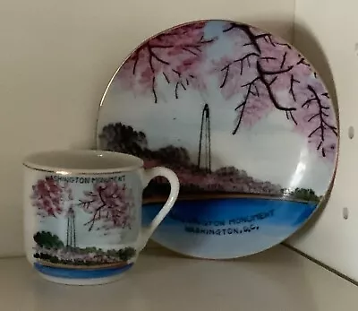 Vintage Souvenir Mini Cup Saucer Washington Monument Cherry Blossom Made Japan • $7.99