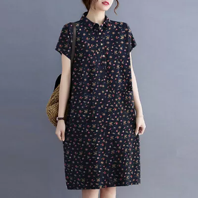 $23.31 • Buy ZANZEA Women Casual Retro Floral Printed Mini Dress Loose Baggy Cotton Dresses