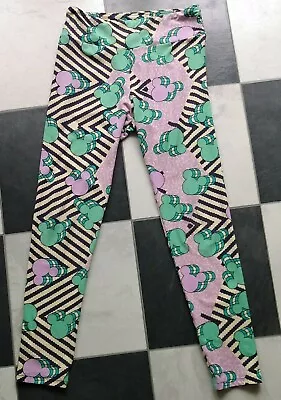 LuLaRoe Legging Women's Size OS Micky Mouse Print Purple Green Pale Yellow 80s! • $10.99