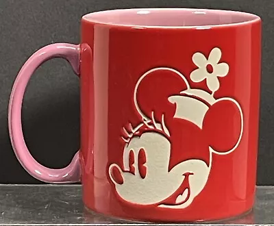 Disney Coffee Mug Red Minnie Mouse Flower Hat 16oz Pink Inside Handle Authentic • $16.97