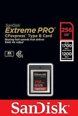 SANDISK Extreme PRO 256GB CFexpress Type B Card Speed Up To 1700MB/s 4K XQD • £395.99