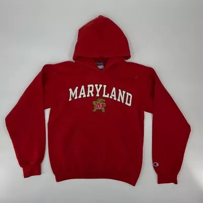 Maryland Terrapins Men Small Red White Football Pullover Sweatshirt Hoodie * • $2.49