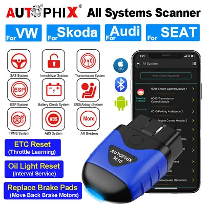 Bluetooth OBD2 Scanner Car Oil Brake ECT Battery Diagnostic Tool All System Scan • £49