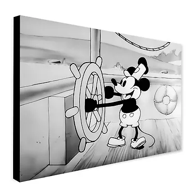 Mickey Mouse - Steamboat Willie - Vintage Movie Art - Canvas Wall Art Framed • £12.99