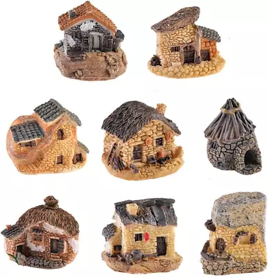 8 Pack Miniature Fairy Garden Stone House Resin Village House Fairy Garden Kits • $13.78