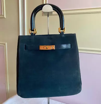 GINZA KANEMATSU Japanese Design Vintage Top Handle Bag In Navy Blue - Y2K • £75