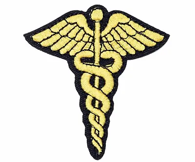 Yellow Medical Caduceus Symbol Doctor Nurse Iron On Embroidered Patch 3326 • $3.39