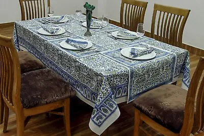 Dining Table Cloth Block Printed Napkins Floral Table Linens Wedding Gift • $230.53