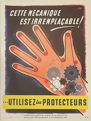 Vintage French Workplace Safety Poster C. 1950s Seyl Illustration Vtg • $50