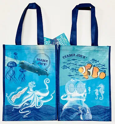 $11.99 • Buy Trader Joes Reusable Shopping Bag 2 Pack Lot Recycled Ocean Plastic Sea Fish