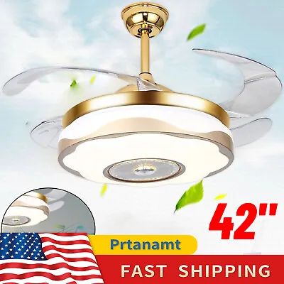 42  Golden Invisible Ceiling Fan Light LED Chandelier Lamp Dimmable W/ Remote • $73.15