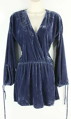 NWT On The Road Blue Velvet Maya Mini Dress Sz XS Stretch Waist Cuff Ties Deep V • $17.59