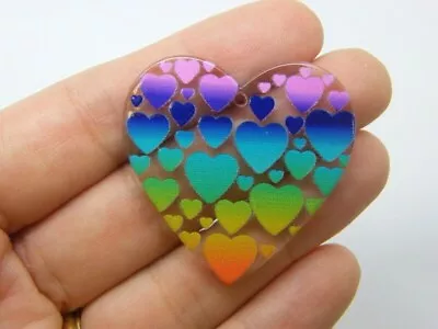 4 Rainbow Hearts Pendants Acrylic H105 • £2.71