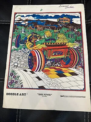Vintage Doodle Art Coloring Poster High Powered Colored 1974 RARE 15x11 • $36.44