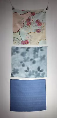 3 X Vintage Japanese Kimono Silk Fabric Bundle 14 - Blue • £10