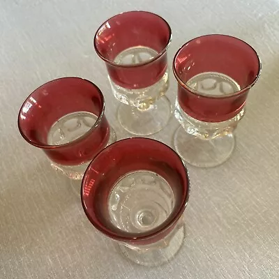 Four Vintage Kings Crown Thumb Print Ruby Red Goblets Glasses 5 3/4  • $15