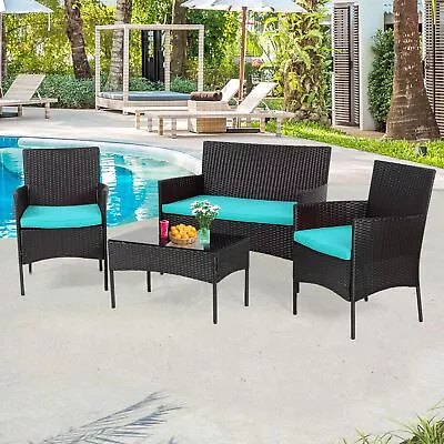 Patio Set 4 Pieces Conversation Set Patio Wicker Furniture Set Rattan Chairs  • $187.25