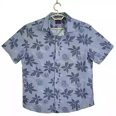 Untuckit Button Up Shirt Mens Blue Size Medium Short Sleeve Floral Linen Blend • $19.88