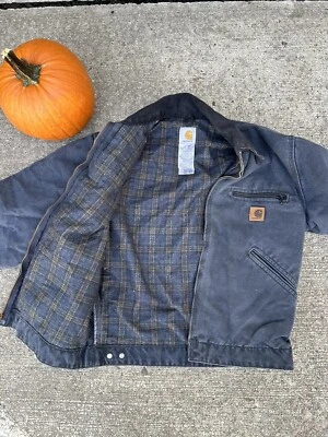 $188.92 • Buy Vintage Carhartt Detroit Jacket J97 PTL Blue Grey Men's Small Blanket Lined