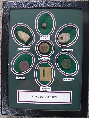 Matted Set Of 7 Identified Excavated Civil War Relics W/Dug Coin • $29.95