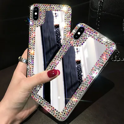 Girls Luxury Bling Rhinestone Mirror Makeup TPU Back Case Phone Cover For Huawei • £7.19