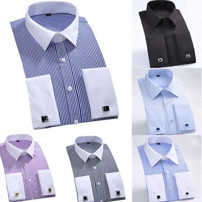 Luxury Mens Casual Double Collar Slim Fit Formal Shirt Italian Design Size New^ • £19.91