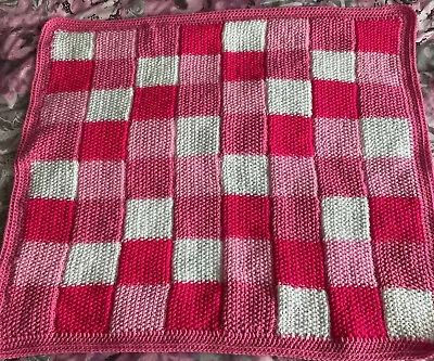 Hand Knitted Baby Blanket In Pink Mix • £5.99