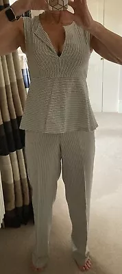 Marella Linen Mix Striped Trouser Suit Size 8 • £45