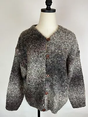 Vintage 90s EXPRESS Mohair Cardigan Sweater M Dark Jewel Tone Grunge Minimalist • $33.99