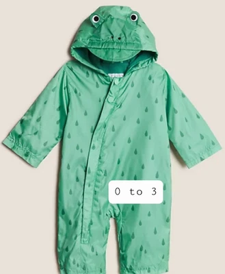 £5.99 • Buy M&S Baby Frog Puddle Suit Rain Coat 0-3 Months Fleece Lined Was £20 Unisex Cute