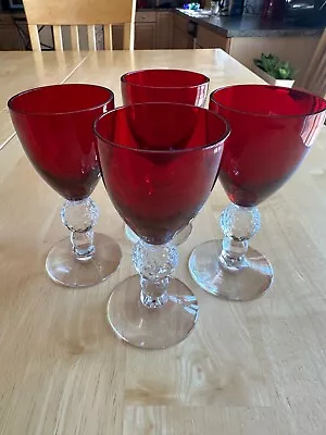 4 Morgantown Glass Co. Golf Ball Ruby Wine Glasses Goblets 4 3/4'' 3oz • $25