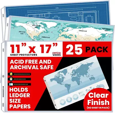 11 X 17 Sheet Protectors Landscape View 25 Pack Side Loading Protect Store  • £21.21