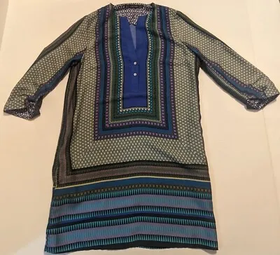 Zara Basic Women's Tunic Size Small Long Shirt Top Blue Moroccan Beach Boho Chic • $13.99