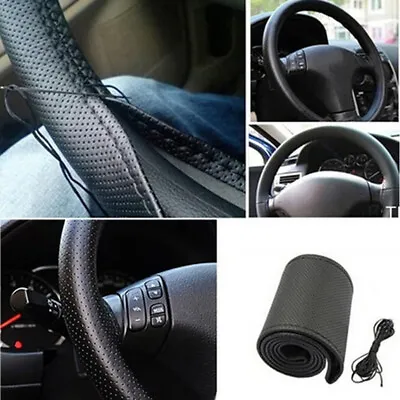 DIY PU Leather Car Auto Steering Wheel Cover With Needles And Thread Bl YT Fr • £4.70