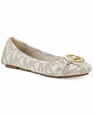 Michael KORS FULTON GOLD MK LOGO VANILLA SIGNATURE PVC MOCCASINS I LOVE SHOES • $100