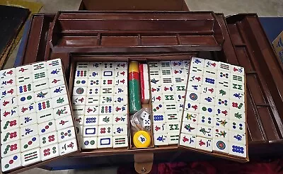Mahjong Set In Case 14.5” X 10.5” 144 Tiles  With 4 Wooden Playing Trays 5 Piece • $60