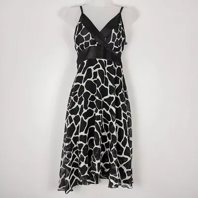 Y2k Chiffon Summer Dress Uk 8 10 Black White Animal Print Holiday Wedding NWT • £12.99