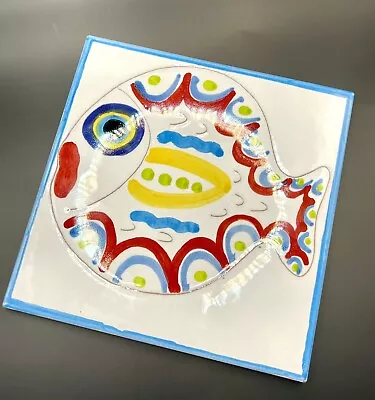 Vietri Italy Funky Fish 8” Square Tile Trivet Hot Plate Colorful Cotto Petrus • $21.50