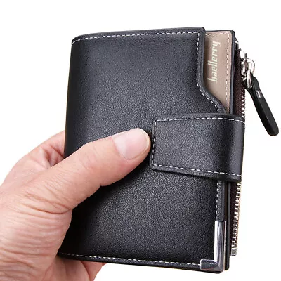 Mens Leather Trifold Wallet Short Purse With Hasp Zipper Pocket Muli-card Holder • $9.68