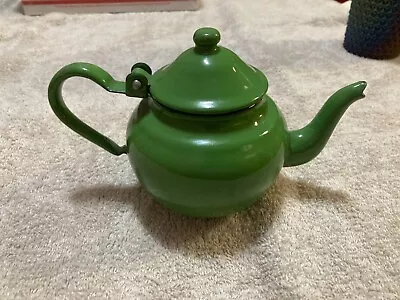 Vintage Green Enamelware Small Teapot With Hinged  Lid (See Photos) • $10.40