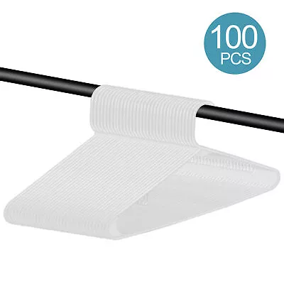 Durable 100 Pack Plastic Clothing Hanger T-Shirt Clothes Hanger W/Hooks White • $32.58