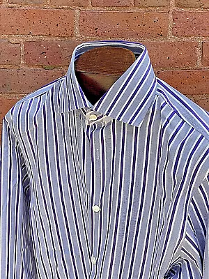 $19.99 • Buy BOSS HUGO BOSS Sharp Fit Two Ply L/S Striped Woven Dress Casual Shirt SZ 15.5