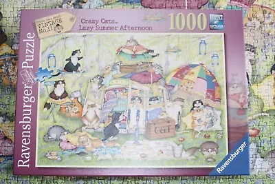 Crazy Cats-lazy Summer Afternoon 1000 Piece Raversburger Linda Jane Smith Puzzle • £6